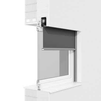 Querschnitt vom Fenster mit einer Fassadenmarkise von Roma.